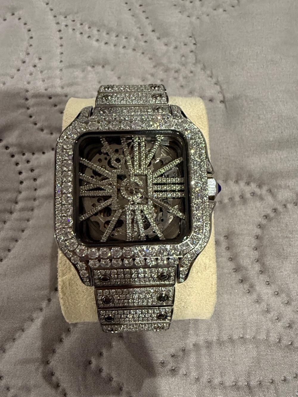 Diamond Pave Skeleton Watch - Silver Crystal Accents